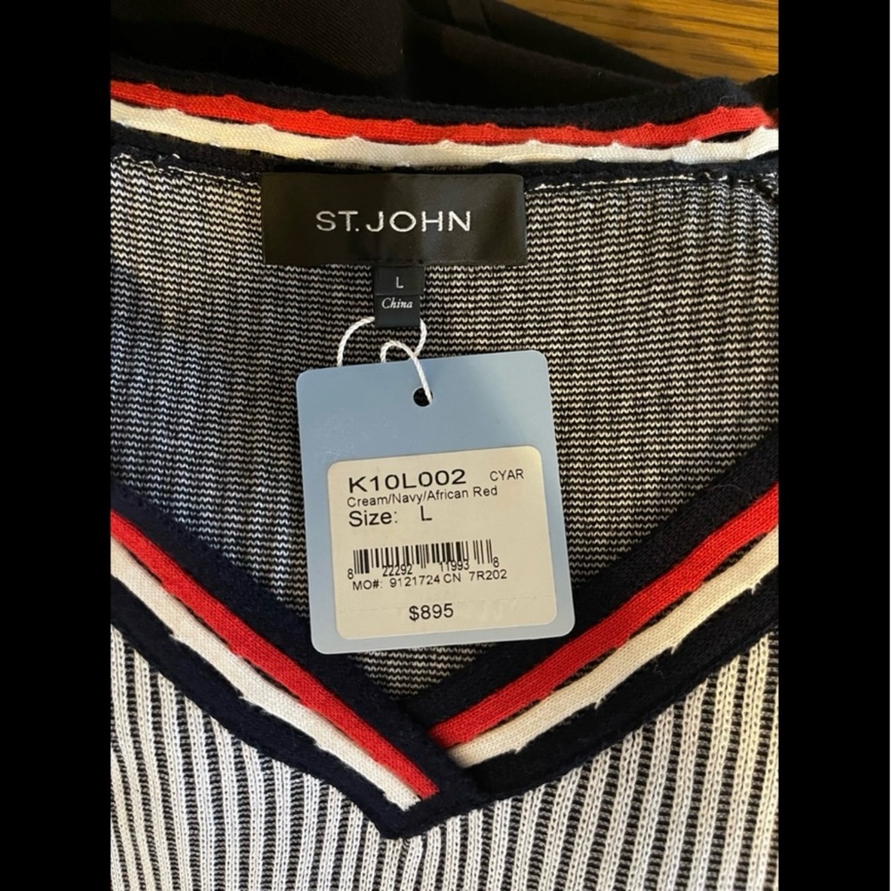 🌺🌺🌺NWT ST. JOHN Striped V-Neck Short Sleeve dress - Picture 2 of 7